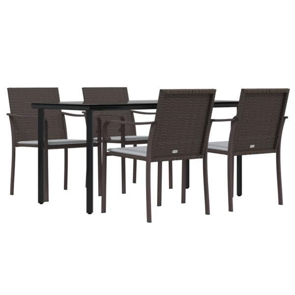 5-tlg. Garten-Essgruppe mit Kissen Poly Rattan und Stahl