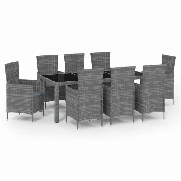 9-tlg. Garten-Essgruppe mit Kissen Poly Rattan Grau