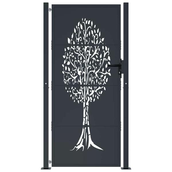 Gartentor Anthrazit 100x200 cm Stahl Baum-Design