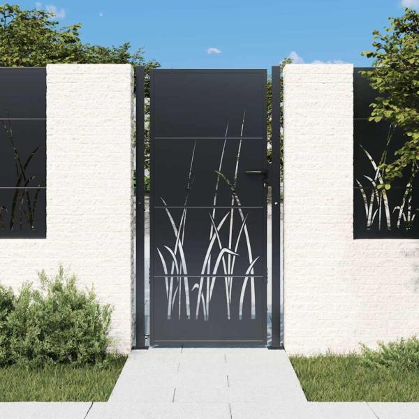 ARDEBO.de - Gartentor Anthrazit 100x200 cm Stahl Gras-Design