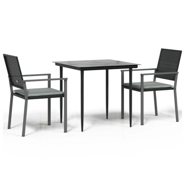 3-tlg. Garten-Essgruppe mit Kissen Poly Rattan und Stahl