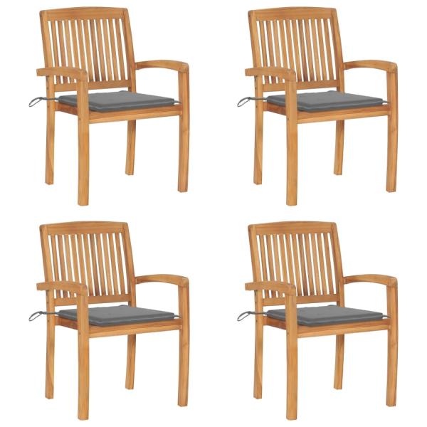 ARDEBO.de - Stapelbare Gartenstühle mit Kissen 4 Stk. Massivholz Teak