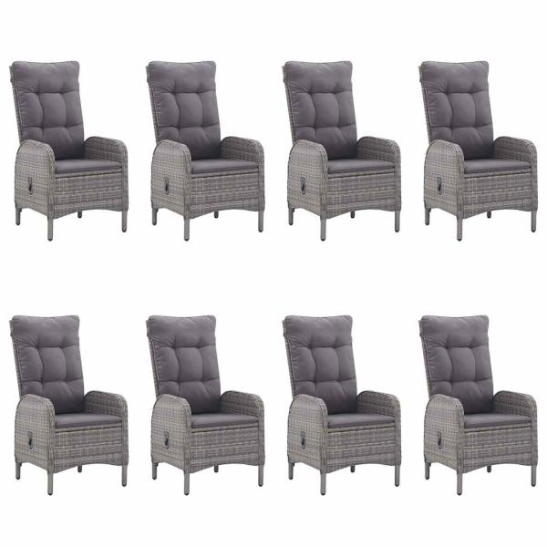 9-tlg. Garten-Essgruppe Poly Rattan und Glas Grau