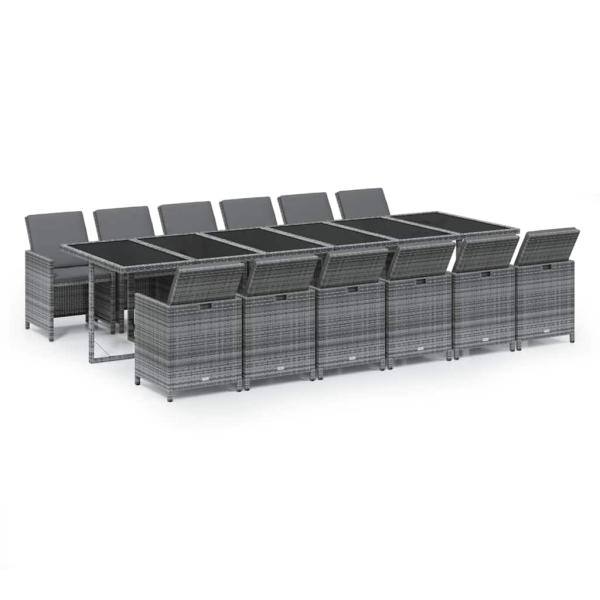 13-tlg. Garten-Essgruppe mit Kissen Poly Rattan Grau