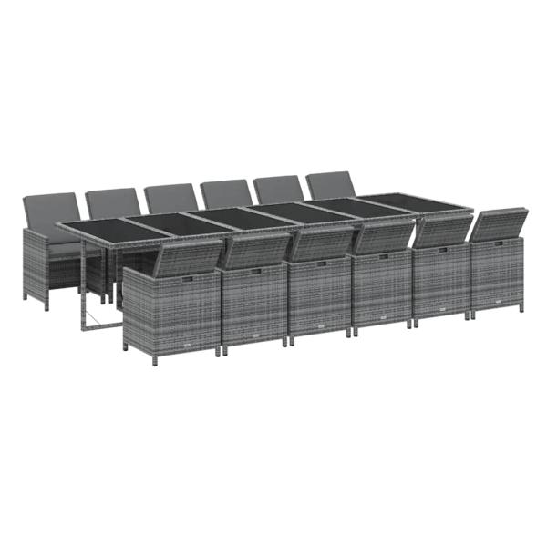 13-tlg. Garten-Essgruppe mit Kissen Poly Rattan Grau