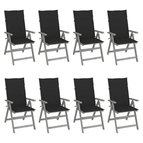 ARDEBO.de - Verstellbare Gartenstühle mit Auflagen 8 Stk. Grau Akazienholz