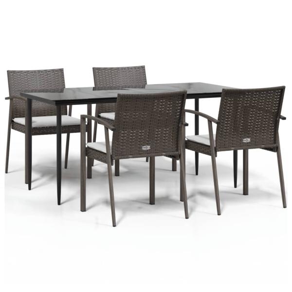 5-tlg. Garten-Essgruppe mit Kissen Poly Rattan und Stahl