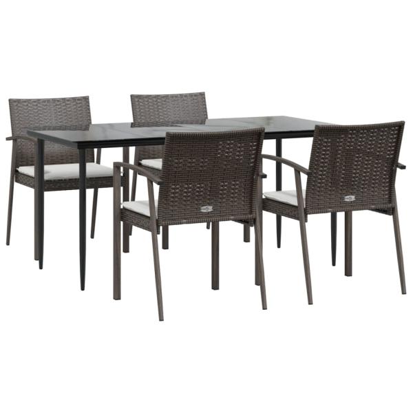 5-tlg. Garten-Essgruppe mit Kissen Poly Rattan und Stahl