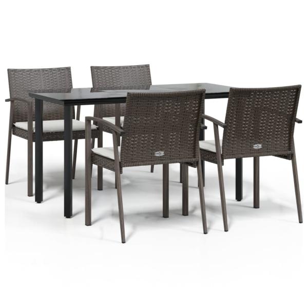 5-tlg. Garten-Essgruppe mit Kissen Poly Rattan und Stahl