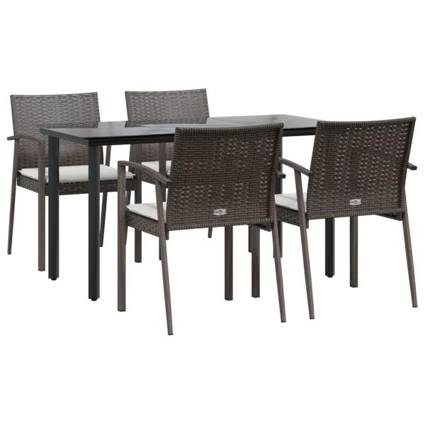 5-tlg. Garten-Essgruppe mit Kissen Poly Rattan und Stahl