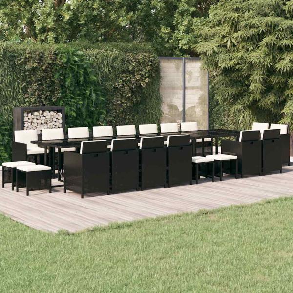 ARDEBO.de - 21-tlg. Garten-Essgruppe mit Kissen Schwarz Poly Rattan