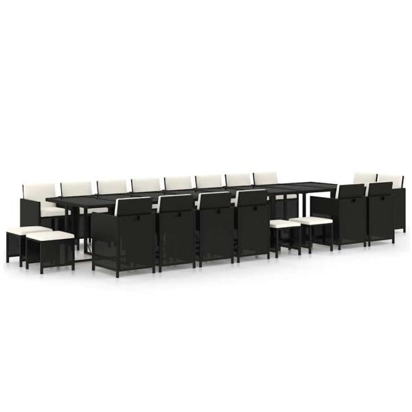 21-tlg. Garten-Essgruppe mit Kissen Schwarz Poly Rattan