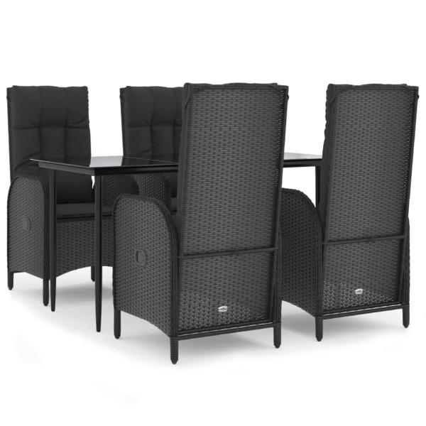 5-tlg. Garten-Essgruppe mit Kissen Schwarz Poly Rattan