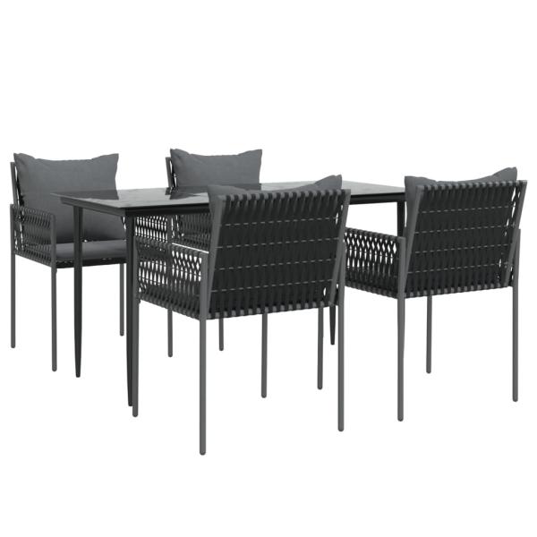 5-tlg. Garten-Essgruppe mit Kissen Poly Rattan und Stahl