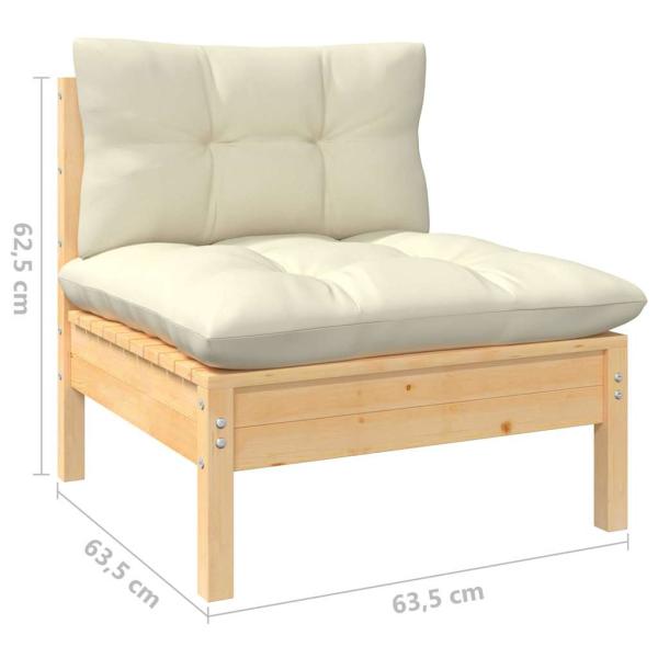 6-tlg. Garten-Lounge-Set mit Creme Kissen Kiefernholz