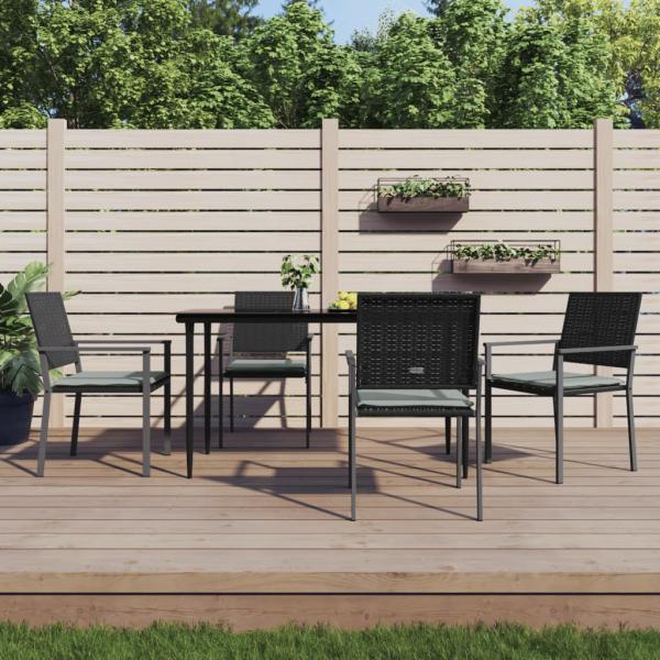 ARDEBO.de - Gartenst?hle mit Kissen 4 Stk. Schwarz 54x62,5x89cm Poly Rattan