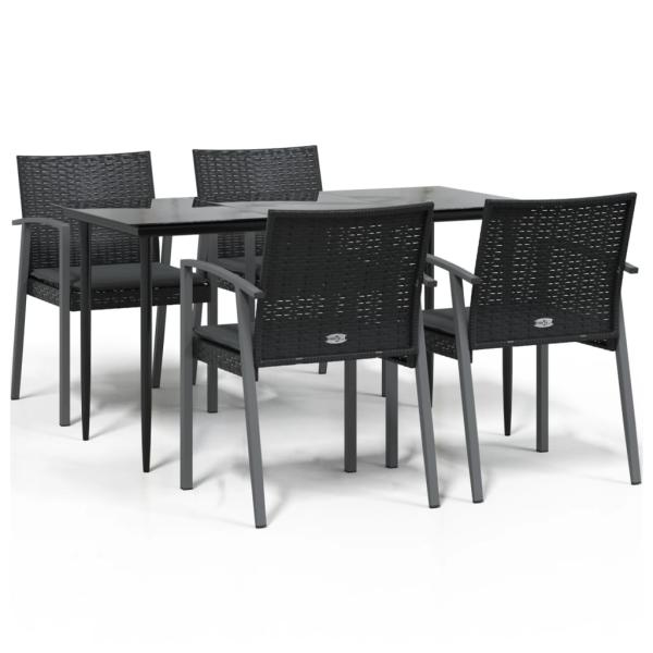 5-tlg. Garten-Essgruppe mit Kissen Poly Rattan und Stahl