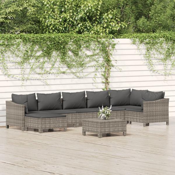 ARDEBO.de - 8-tlg. Garten-Lounge-Set mit Kissen Grau Poly Rattan