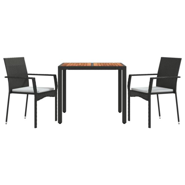 3-tlg. Garten-Essgruppe mit Kissen Schwarz Poly Rattan