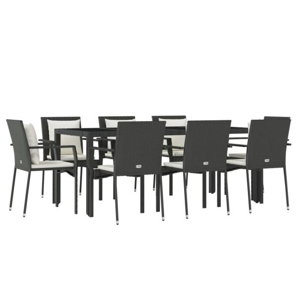 9-tlg. Garten-Essgruppe mit Kissen Schwarz Poly Rattan
