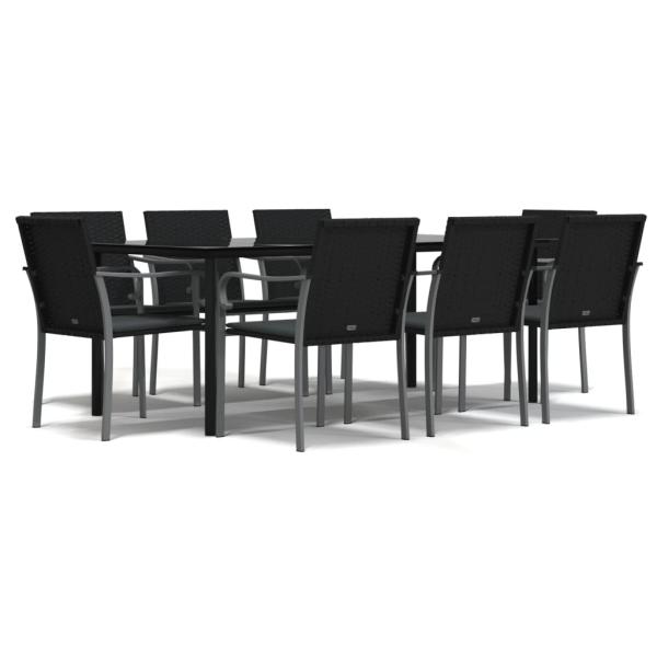 9-tlg. Garten-Essgruppe mit Kissen Poly Rattan und Stahl
