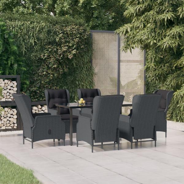 ARDEBO.de - 7-tlg. Garten-Essgruppe Dunkelgrau Poly Rattan