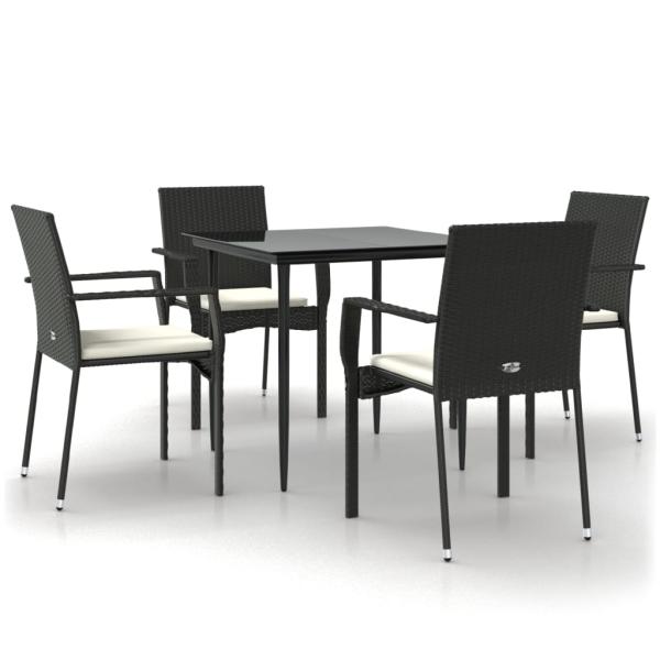 5-tlg. Garten-Essgruppe mit Kissen Schwarz Poly Rattan