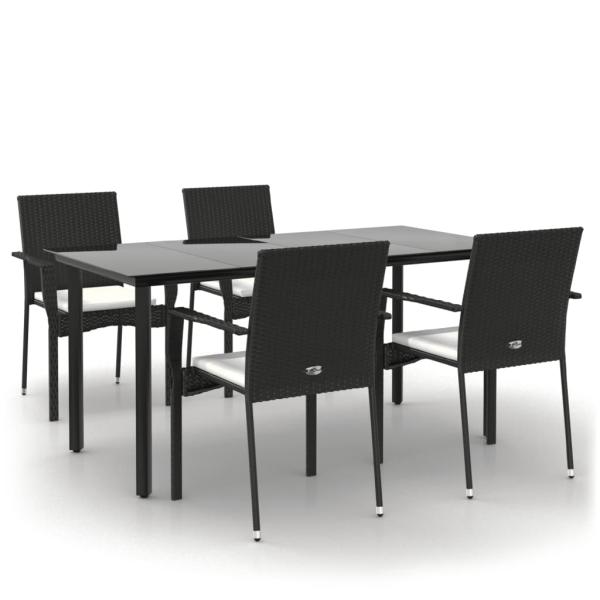 5-tlg. Garten-Essgruppe mit Kissen Schwarz Poly Rattan