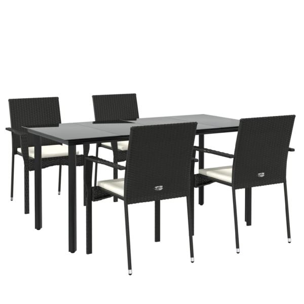 5-tlg. Garten-Essgruppe mit Kissen Schwarz Poly Rattan
