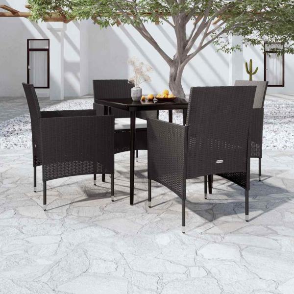ARDEBO.de - 5-tlg. Garten-Essgruppe mit Kissen Schwarz