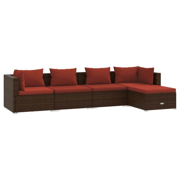 5-tlg. Garten-Lounge-Set mit Kissen Poly Rattan Braun