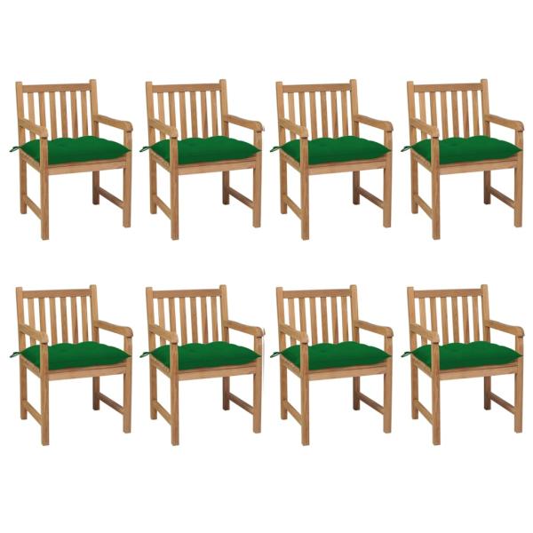 ARDEBO.de - Gartenstühle 8 Stk. mit Grünen Kissen Massivholz Teak