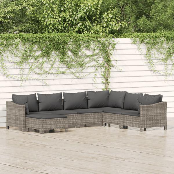 ARDEBO.de - 7-tlg. Garten-Lounge-Set mit Kissen Grau Poly Rattan