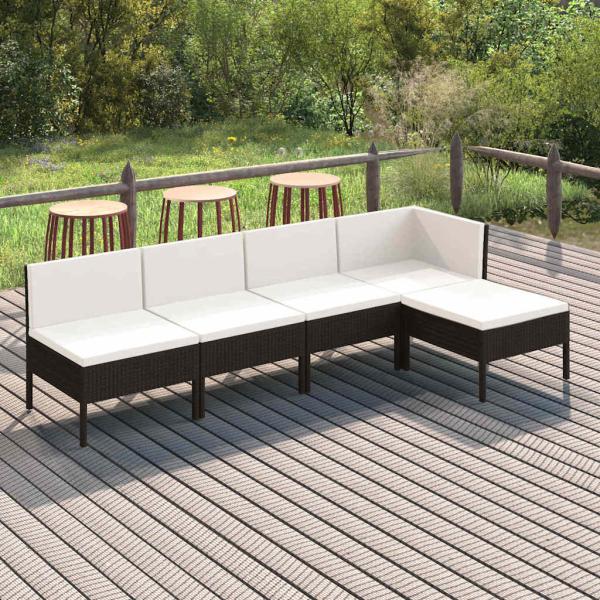 ARDEBO.de - 5-tlg. Garten-Lounge-Set mit Auflagen Poly Rattan Schwarz