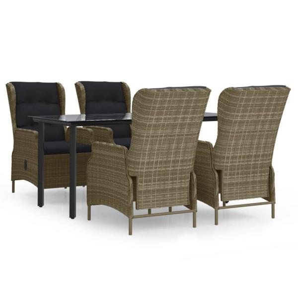 5-tlg. Garten-Essgruppe Braun Poly Rattan