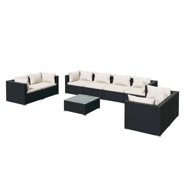 9-tlg. Garten-Lounge-Set mit Kissen Poly Rattan Schwarz