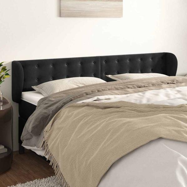 ARDEBO.de - Kopfteil mit Ohren Schwarz 203x23x78/88 cm Samt