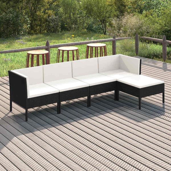 ARDEBO.de - 5-tlg. Garten-Lounge-Set mit Auflagen Poly Rattan Schwarz