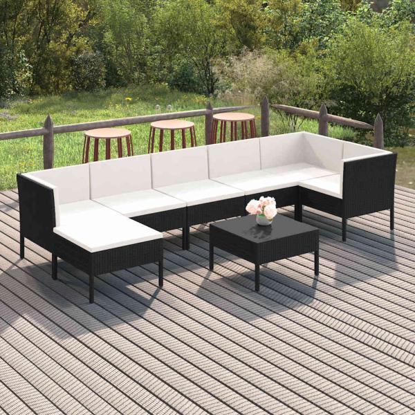 ARDEBO.de - 8-tlg. Garten-Lounge-Set mit Auflagen Poly Rattan Schwarz