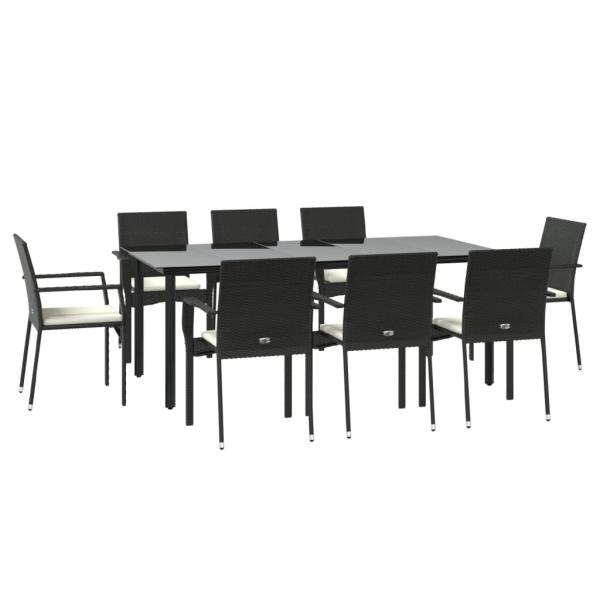 9-tlg. Garten-Essgruppe mit Kissen Schwarz Poly Rattan