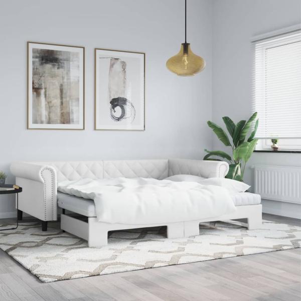 ARDEBO.de - Tagesbett Ausziehbar Weiß 90x200 cm Kunstleder