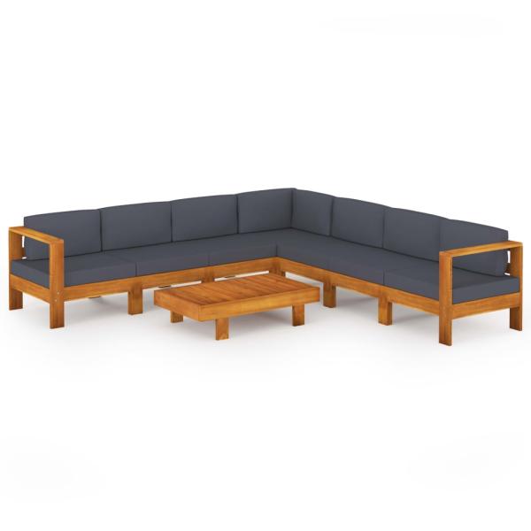 8-tlg. Garten-Lounge-Set mit Dunkelgrauen Auflagen Akazienholz