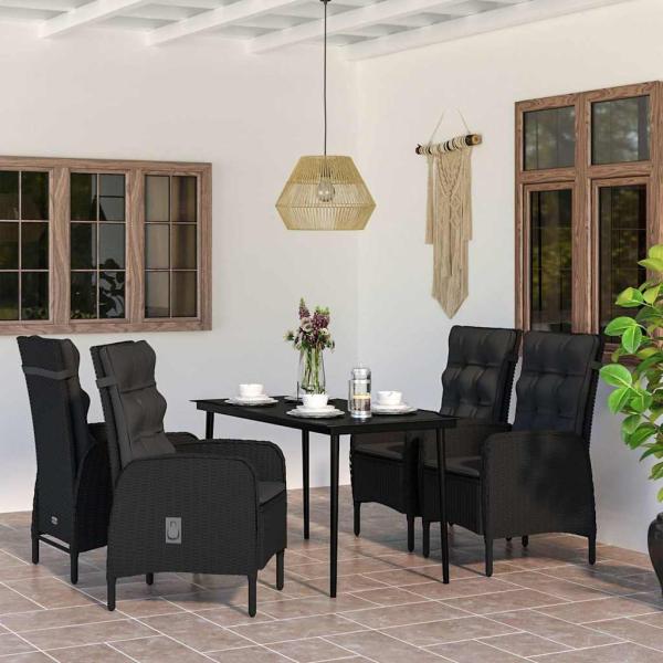 ARDEBO.de - 5-tlg. Garten-Essgruppe mit Kissen Schwarz