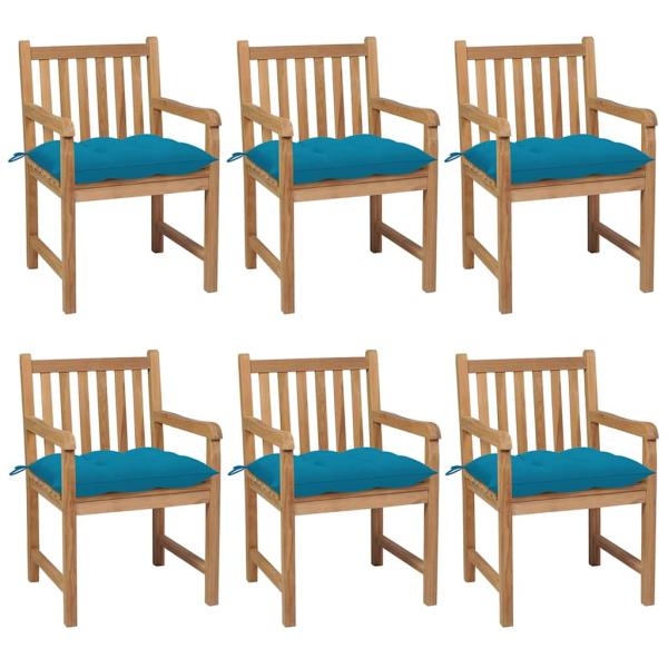 ARDEBO.de - Gartenst?hle 6 Stk. mit Hellblauen Kissen Massivholz Teak
