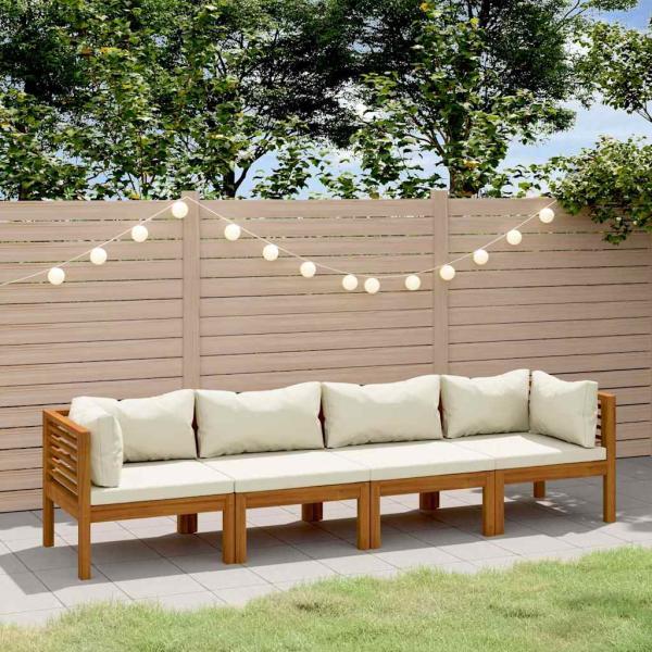 ARDEBO.de - 4-Sitzer-Gartensofa mit Creme Kissen Massivholz Akazie