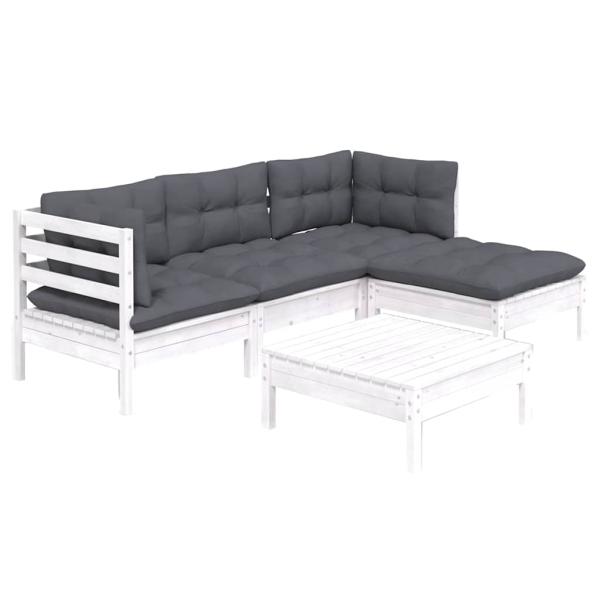 ARDEBO.de - 5-tlg. Garten-Lounge-Set mit Kissen Weiß Kiefernholz