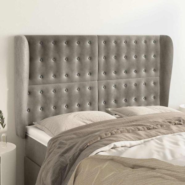 ARDEBO.de - Kopfteil mit Ohren Hellgrau 147x23x118/128 cm Samt