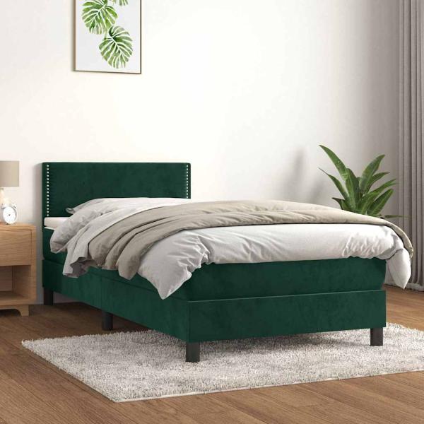 ARDEBO.de - Boxspringbett mit Matratze Dunkelgrün 80x200 cm Samt