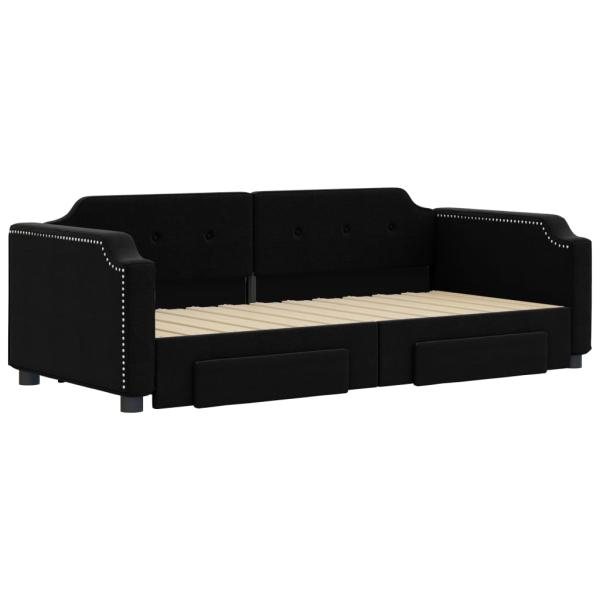 Tagesbett Ausziehbar mit Schubladen Schwarz 100x200 cm Stoff
