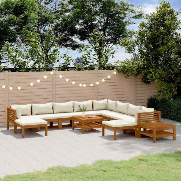 ARDEBO.de - 12-tlg. Garten-Lounge-Set mit Creme Kissen Massivholz Akazie